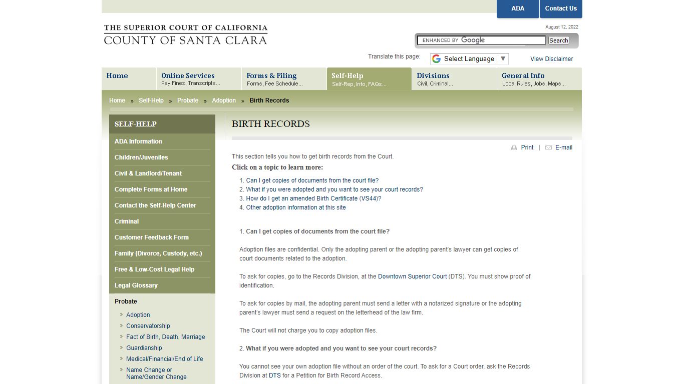 Birth Records - The Superior Court of California, County ...