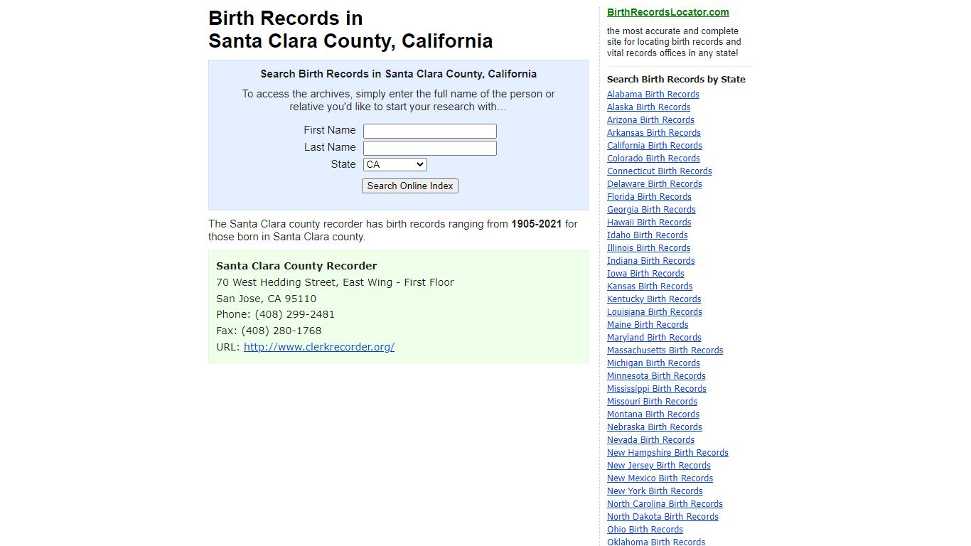 Birth Records in Santa Clara County, California